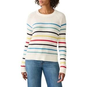 Faherty Throwback Stripe Waffle Knit Sweater - Organic Cotton & Cashmere - Small